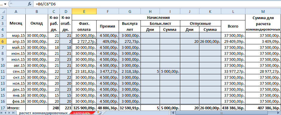 Начислить заработную плату водителю если он отработал 15 дней месяца