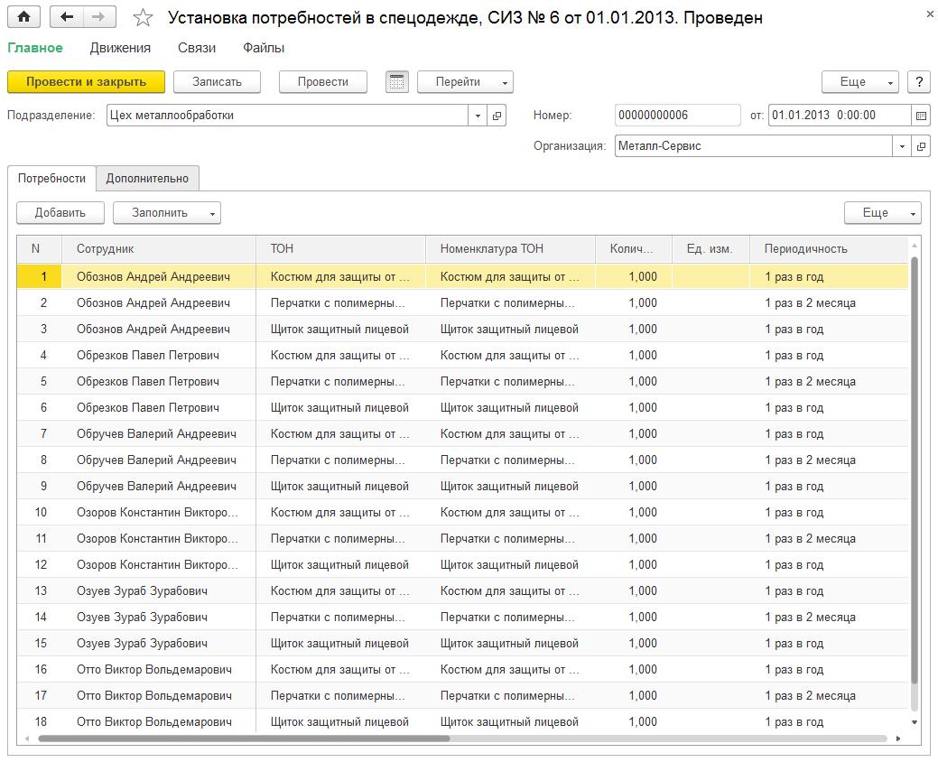 Заявка на приобретение сиз образец