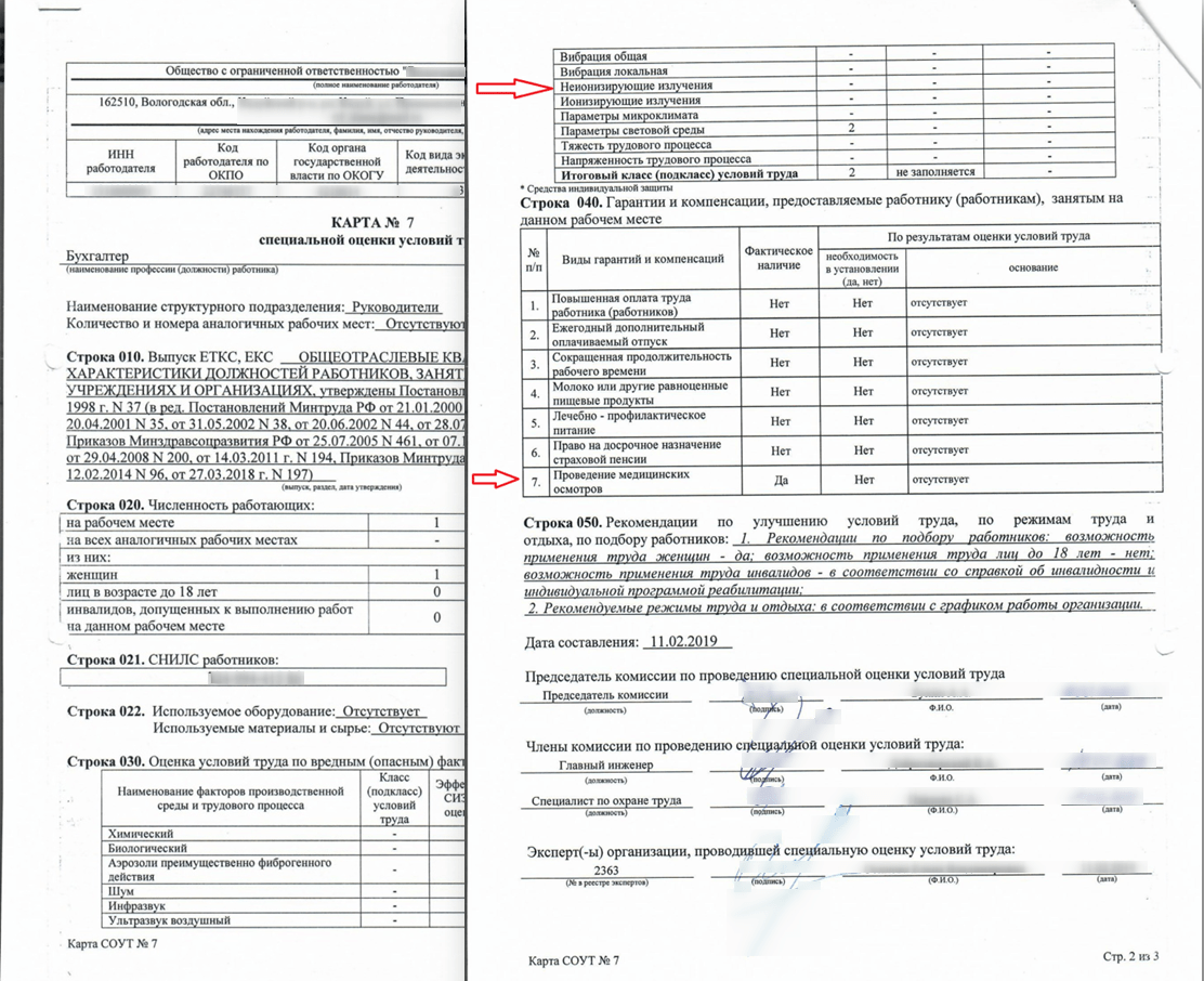 Карта спец оценки труда работника