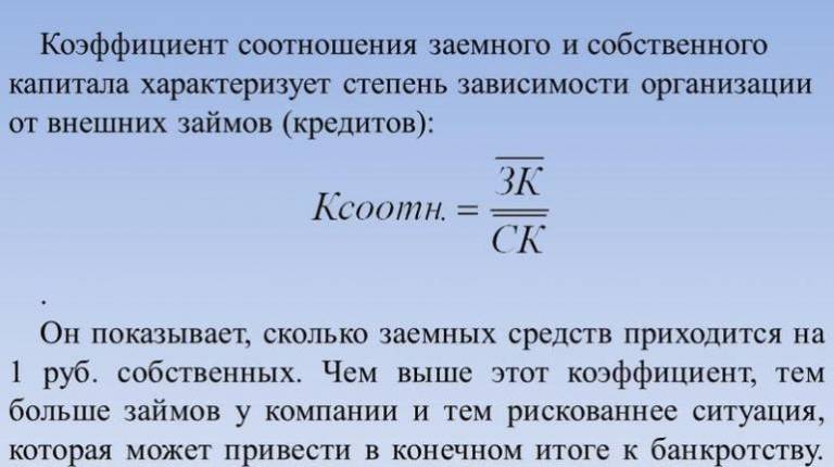 Коэффициент соотношение заемных и собственных средств
