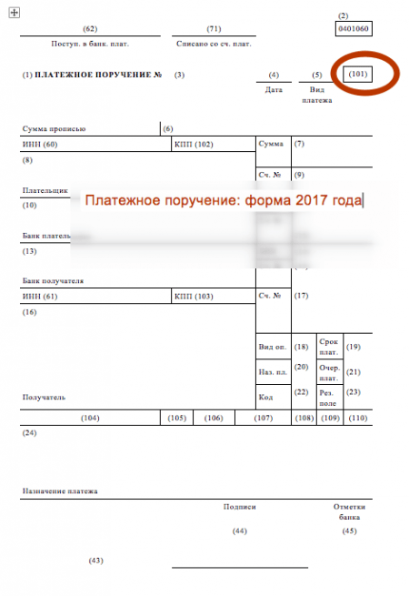 Как заполнить поле 101 в платежном поручении в 1с